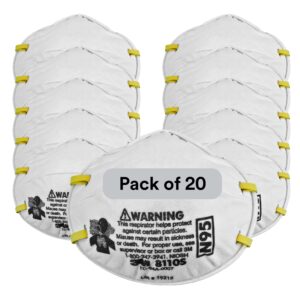 3m particulate respirator, 8110s, n95, unsealed , smaller size, adjustable noseclip, two strap design, advanced electrostatic media, nosefoam, disposable, (pack of 20)