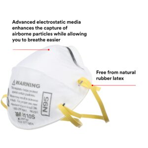 3M Particulate Respirator, 8110S, N95, Unsealed , Smaller Size, Adjustable Noseclip, Two Strap Design, Advanced Electrostatic Media, Nosefoam, Disposable, (Pack of 20)