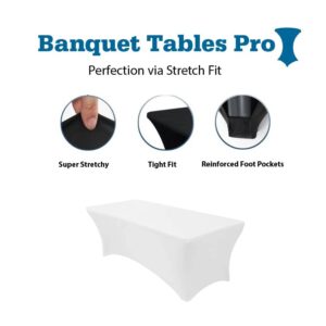 Banquet Tables Pro 8 Ft White Stretch Tight Fit Spandex Rectangular Folding Tablecover for 30Wx96Lx30H Folding Patio Tables, Banquet,Party