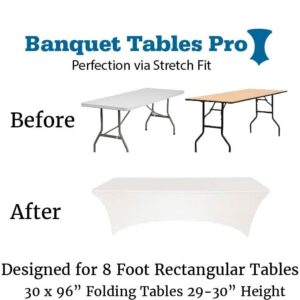 Banquet Tables Pro 8 Ft White Stretch Tight Fit Spandex Rectangular Folding Tablecover for 30Wx96Lx30H Folding Patio Tables, Banquet,Party