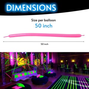 Glow King Black Light Reactive Neon Long Balloons | Glow In The Dark Tying Balloons in Assorted Colors | Fun UV Fluorescent Party Gifts | Luminous Animal Ballons for Birthday Decoration – 100 Pack