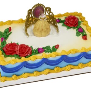 DecoSet® Disney Princess Belle Beautiful As A Rose Cake Topper, 2-Piece Decorations Set with Belle Figurine and Golden Tiara with Spinning Jewel, Beauty and the Beast Cake Decoration