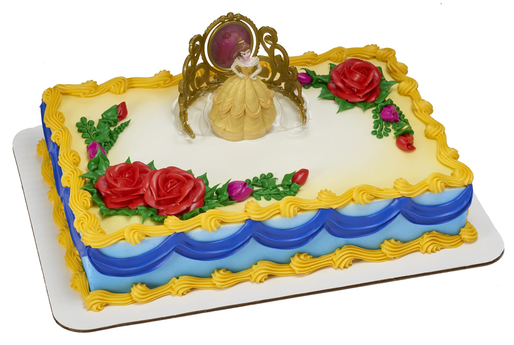 DecoSet® Disney Princess Belle Beautiful As A Rose Cake Topper, 2-Piece Decorations Set with Belle Figurine and Golden Tiara with Spinning Jewel, Beauty and the Beast Cake Decoration