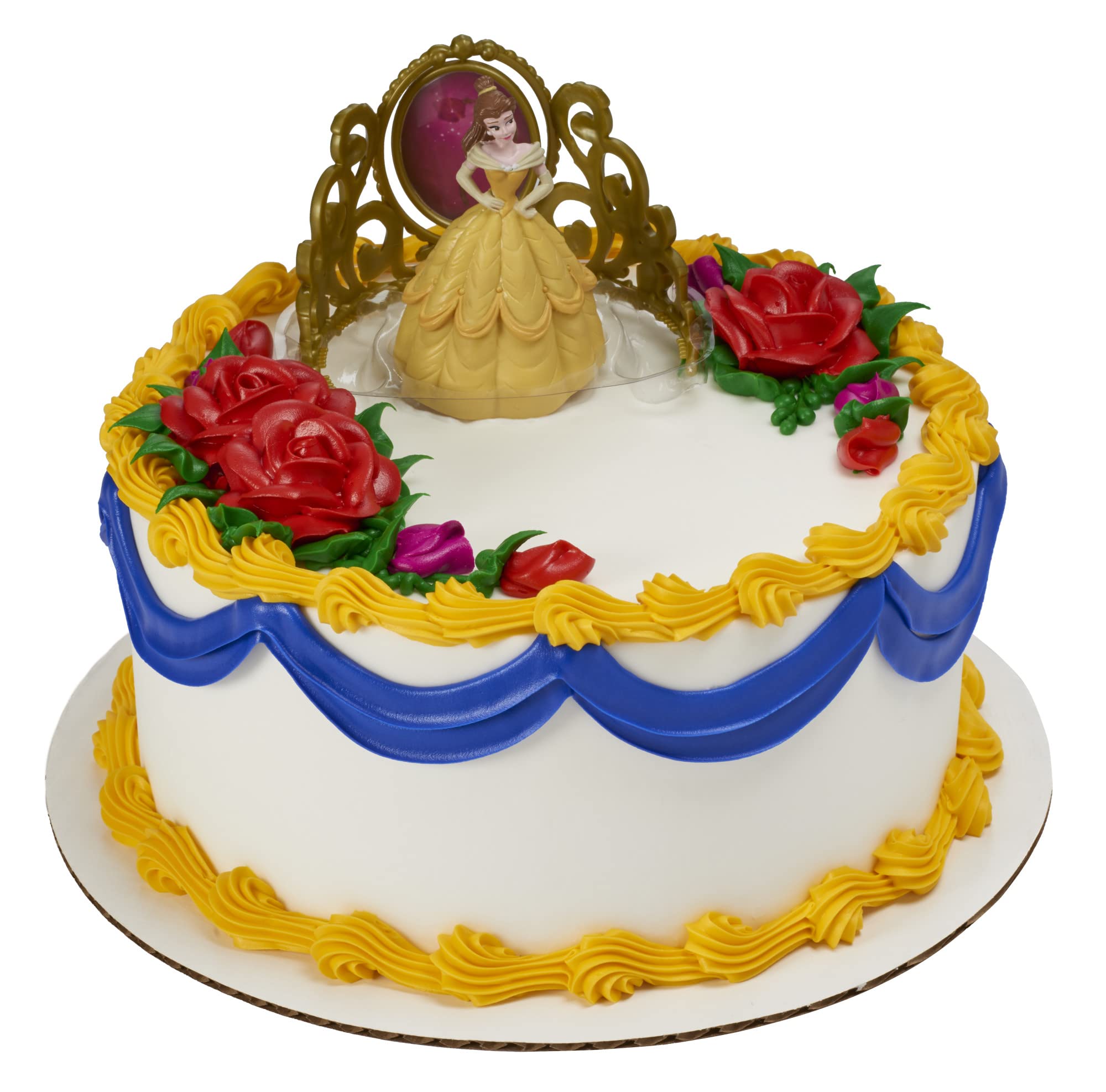 DecoSet® Disney Princess Belle Beautiful As A Rose Cake Topper, 2-Piece Decorations Set with Belle Figurine and Golden Tiara with Spinning Jewel, Beauty and the Beast Cake Decoration