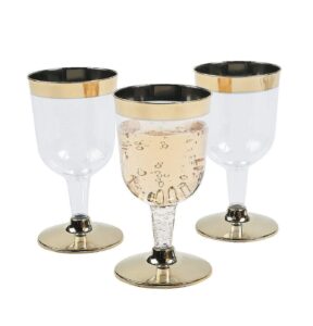 fun express gold rimmed plastic wine glasses - bulk set of 25, each holds 6 oz - wedding, event and party supplies