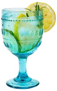euro ceramica fez collection wine glasses, 4 count (pack of 1), teardrop mandala design, turquoise