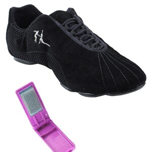 Very Fine Dance Shoes - Unisex Dance Sneakers - Flat Heel Gum Sole - VFSN016 and Foldable Brush Bundle - Black Suede - 14