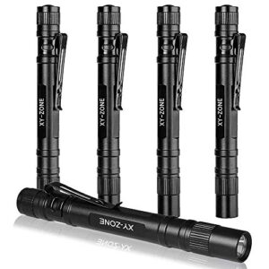 XY Zone 5PCS Led Pen Flashlight 1000 Lumens Lamp Clip Mini Black 507 Pocket Penlight Flashlight Torch Powered by 2 AAA Battery(Battery Not Included)