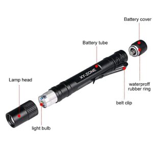 XY Zone 5PCS Led Pen Flashlight 1000 Lumens Lamp Clip Mini Black 507 Pocket Penlight Flashlight Torch Powered by 2 AAA Battery(Battery Not Included)