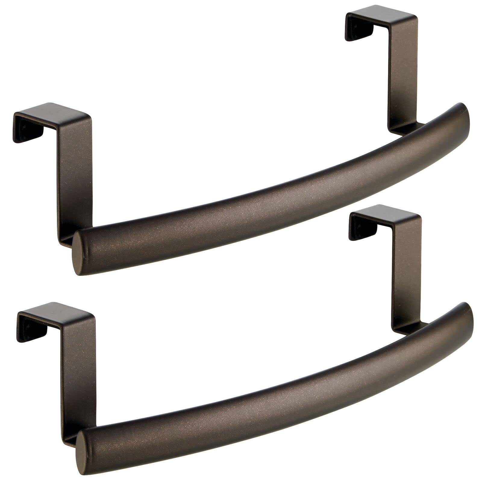 mDesign Steel Over Door Curved Towel Bar Storage, Hanger for Cabinet or Cupboard, Holder Rack for Kitchen, Bathroom - Holds Hand/Dish Towels, Washcloths - Spira Collection - 2 Pack - Bronze