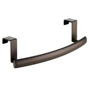 mDesign Steel Over Door Curved Towel Bar Storage, Hanger for Cabinet or Cupboard, Holder Rack for Kitchen, Bathroom - Holds Hand/Dish Towels, Washcloths - Spira Collection - 2 Pack - Bronze