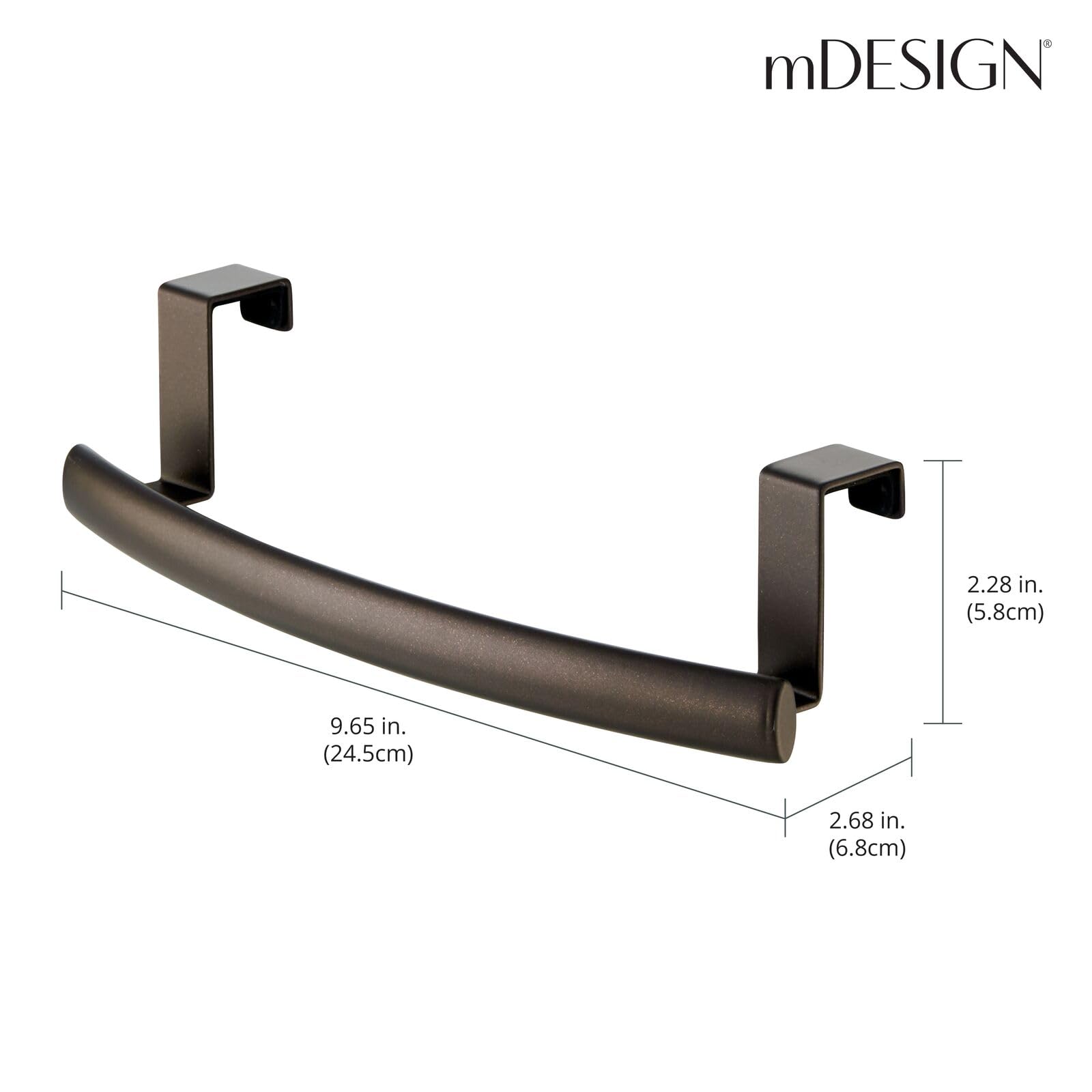 mDesign Steel Over Door Curved Towel Bar Storage, Hanger for Cabinet or Cupboard, Holder Rack for Kitchen, Bathroom - Holds Hand/Dish Towels, Washcloths - Spira Collection - 2 Pack - Bronze