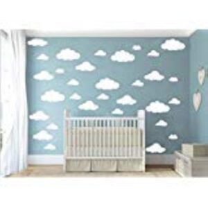 cugbo 31pcs big clouds vinyl wall decals diy wall sticker removable wall art decor 4-10 inch for living room nursery kids room(white)