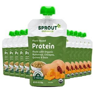 sprout organic baby food pouches stage 3 plant powered protein, butternut chickpea quinoa and dates, 4 ounce pouches (pack of 12)