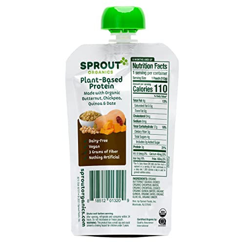 Sprout Organic Baby Food Pouches Stage 3 Plant Powered Protein, Butternut Chickpea Quinoa and Dates, 4 Ounce Pouches (Pack of 12)