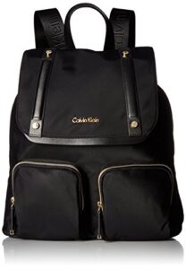 calvin klein teodora nylon backpack, black/gold
