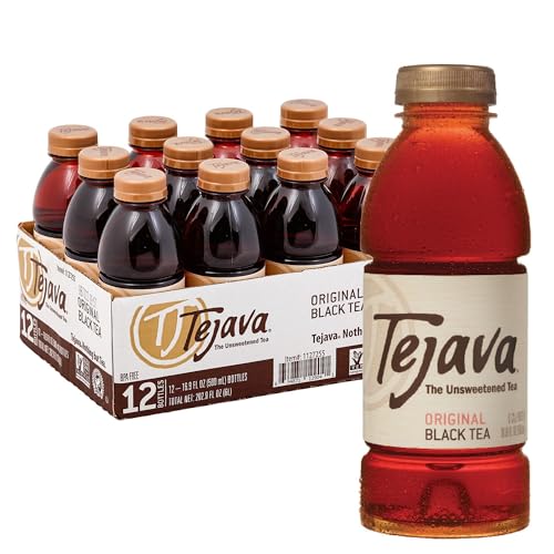 Tejava Original Unsweetened Black Iced Tea, 12 Pack, 16.7oz PET Bottles, Non-GMO, Kosher, No Sugar or Sweeteners, No calories, No Preservatives, Brewed in Small Batches