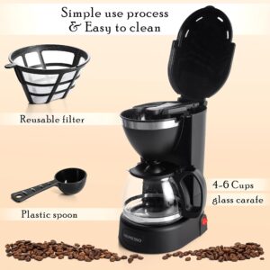 Mixpresso 5-Cup Drip Coffee Maker, Coffee Pot Machine Including Reusable & Removable Coffee Filter, Small Coffee Maker, 25 oz Electric Coffee Maker 650w Black Coffee Maker