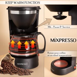 Mixpresso 5-Cup Drip Coffee Maker, Coffee Pot Machine Including Reusable & Removable Coffee Filter, Small Coffee Maker, 25 oz Electric Coffee Maker 650w Black Coffee Maker