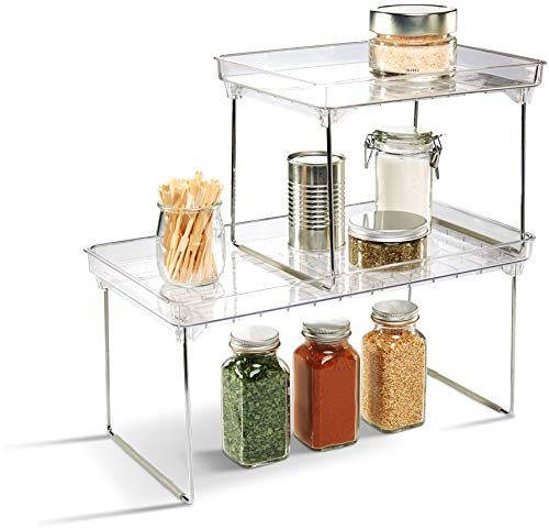 madesmart Clear Stacking Shelf - Medium | CABINET COLLECTION | Organizer for Cabinet or Counter | Collapsible Legs for Storage | Non-slip Rubber Feet |