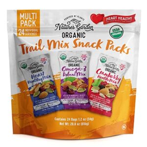 nature's garden organic trail mix snack packs, multi pack 1.2 oz - pack of 24 (total 28.8 oz)