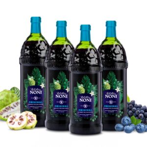 tahitian noni juice by morinda - original and authentic noni fruit puree with natural blueberry & grape (resveratrol) - invigorating daily superfood drink for enhanced vitality - 4x1l bottles/case