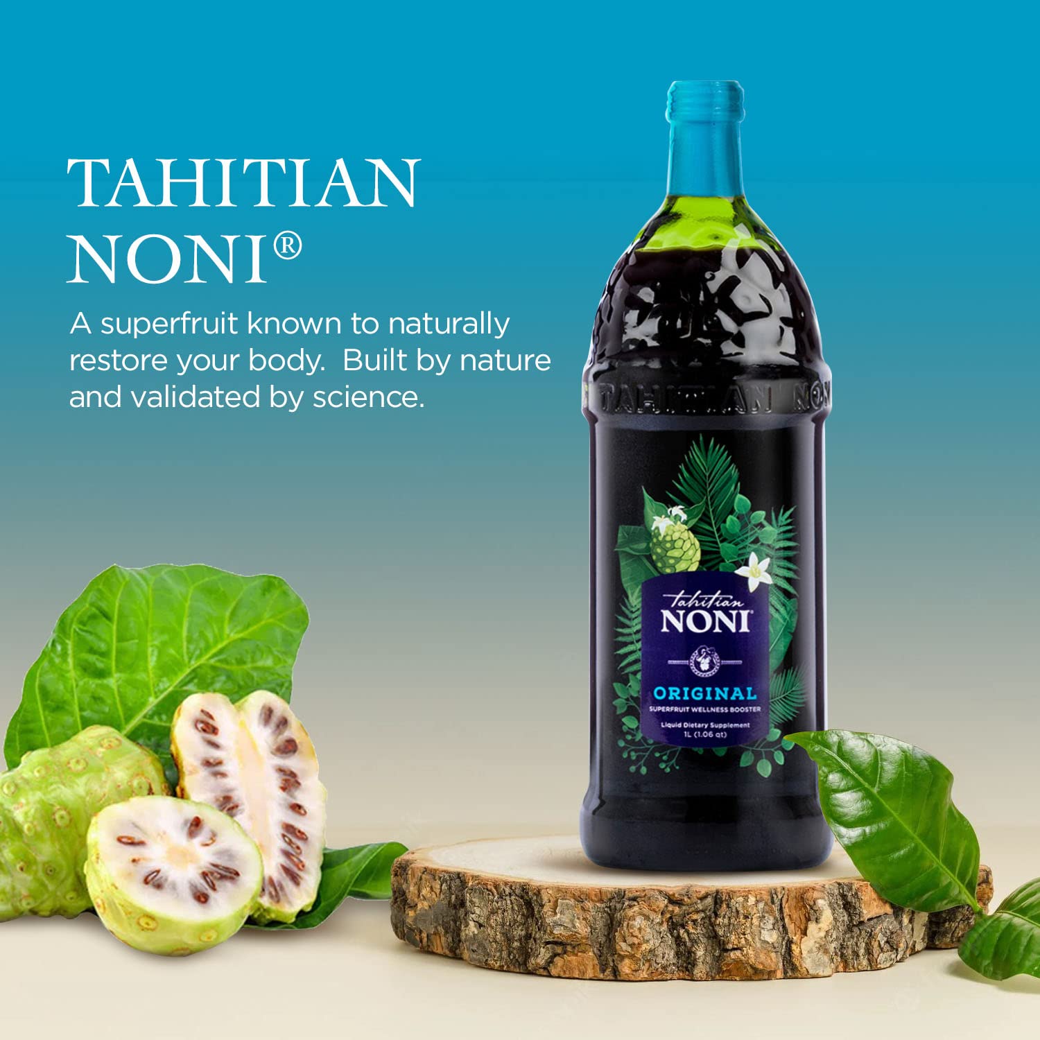 Tahitian Noni Juice by Morinda - Original and Authentic Noni Fruit Puree with Natural Blueberry & Grape (Resveratrol) - Invigorating Daily Superfood Drink for Enhanced Vitality - 4x1L Bottles/Case