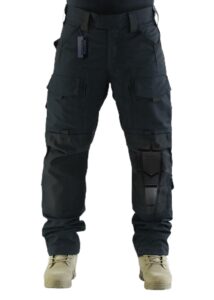 zapt breathable ripstop fabric pants military combat multi-pocket molle tactical pants with eva knee pads (solid black, l)