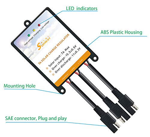 Sunway Solar Panels Charge Controller 12V Battery Regulator 7A for Safe Protection of 12Volt Solar Power Battery Charger, Solar Trickle Charger & Maintainer and Solar Powered System Kit