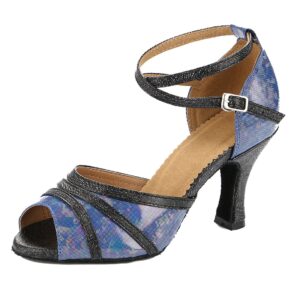 tda women's ankle strap peep toe classic blue leather salsa tango ballroom latin modern dance wedding shoes 6.5 m us