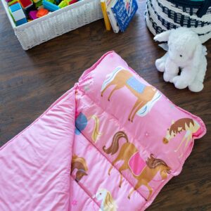 Wildkin Microfiber Nap Mat with Reusable Pillow for Boys and Girls, Perfect for Daycare and Preschool Toddler Sleeping Mat, Soft Cotton Blend Materials Nap Mat for Kids (Horses)