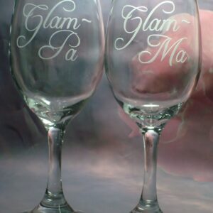 Glam Ma and Glam Pa Grandma Grandpa Grandparent Wine Glass gift Set Pregnancy Reveal Wine Glass