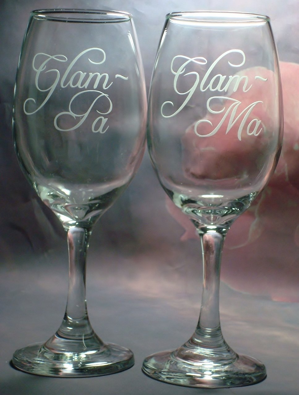 Glam Ma and Glam Pa Grandma Grandpa Grandparent Wine Glass gift Set Pregnancy Reveal Wine Glass