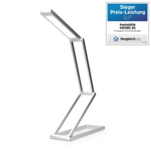 kwmobile Foldable LED Desk Lamp - Folding Portable USB Table Light with 3 Brightness Settings - for Home, Reading, Studying, Work, Travel - Silver