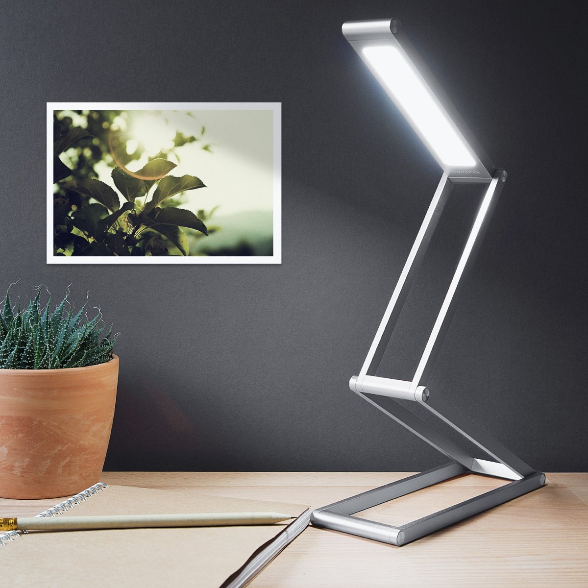 kwmobile Foldable LED Desk Lamp - Folding Portable USB Table Light with 3 Brightness Settings - for Home, Reading, Studying, Work, Travel - Silver