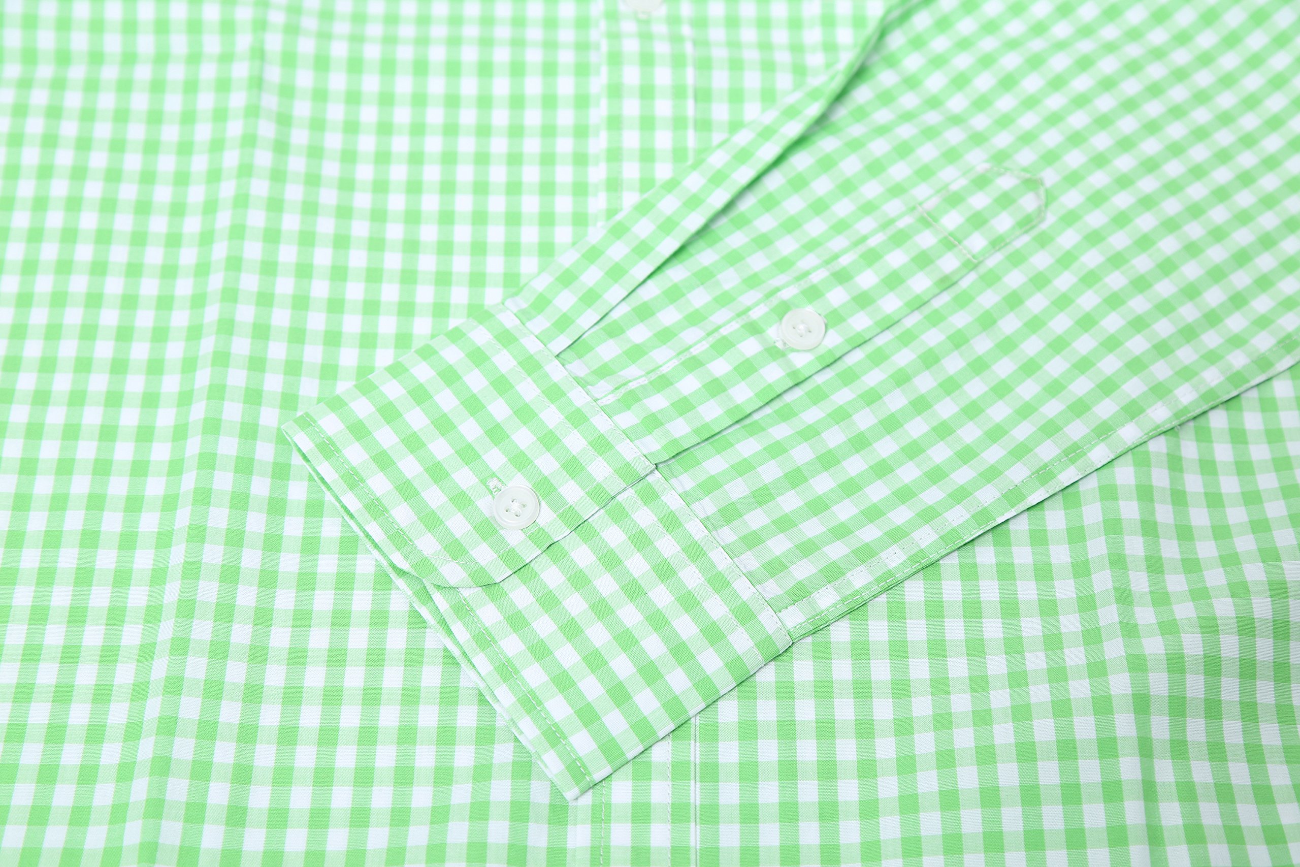 Men Plaid Cotton Casual Slim Fit Long Sleeve Button Down Dress Shirts Light Green