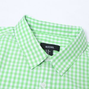 Men Plaid Cotton Casual Slim Fit Long Sleeve Button Down Dress Shirts Light Green