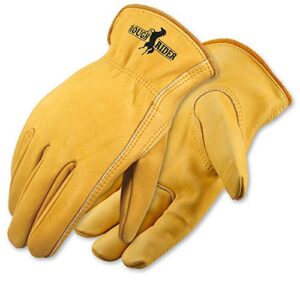 galeton rough rider premium leather driver gloves with elastic back gold, large (25001pr-l)