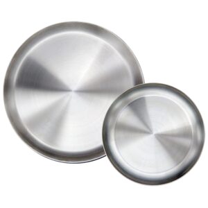 immokaz matte polished 6.7 inch 304 stainless steel round plates dish set, for dinner, camping, outdoor, baby safe, toddler, kids, bpa free, pack of 2 (s)