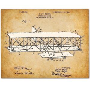 wright brothers flying machine - 11x14 unframed patent print - makes a great home or man cave decor and gift under $15 for pilots and plane enthusiasts