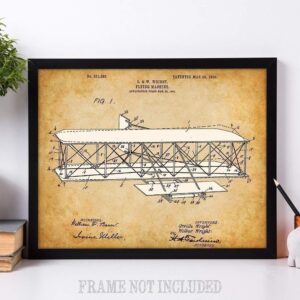 Wright Brothers Flying Machine - 11x14 Unframed Patent Print - Makes a Great Home or Man Cave Decor and Gift Under $15 for Pilots and Plane Enthusiasts