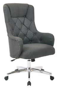 osp home furnishings ariel tufted high back desk chair with wraparound arms and chrome base, klein charcoal