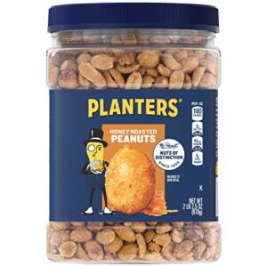 planters honey roasted peanuts, sweet and salty snacks, plant-based protein , 34.5 oz (2 tubs)