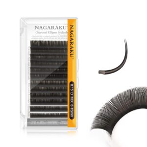 nagaraku double tips flat ellipse eyelash extensions supplies 0.15 d curl 8-15mm mix natural charcoal color faux mink super soft split tips individual lashes