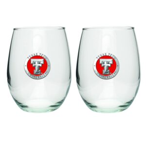 heritage pewter texas tech red raiders stemless glass goblets – set of 2 | 15 oz goblet wine glasses | expertly crafted pewter glass