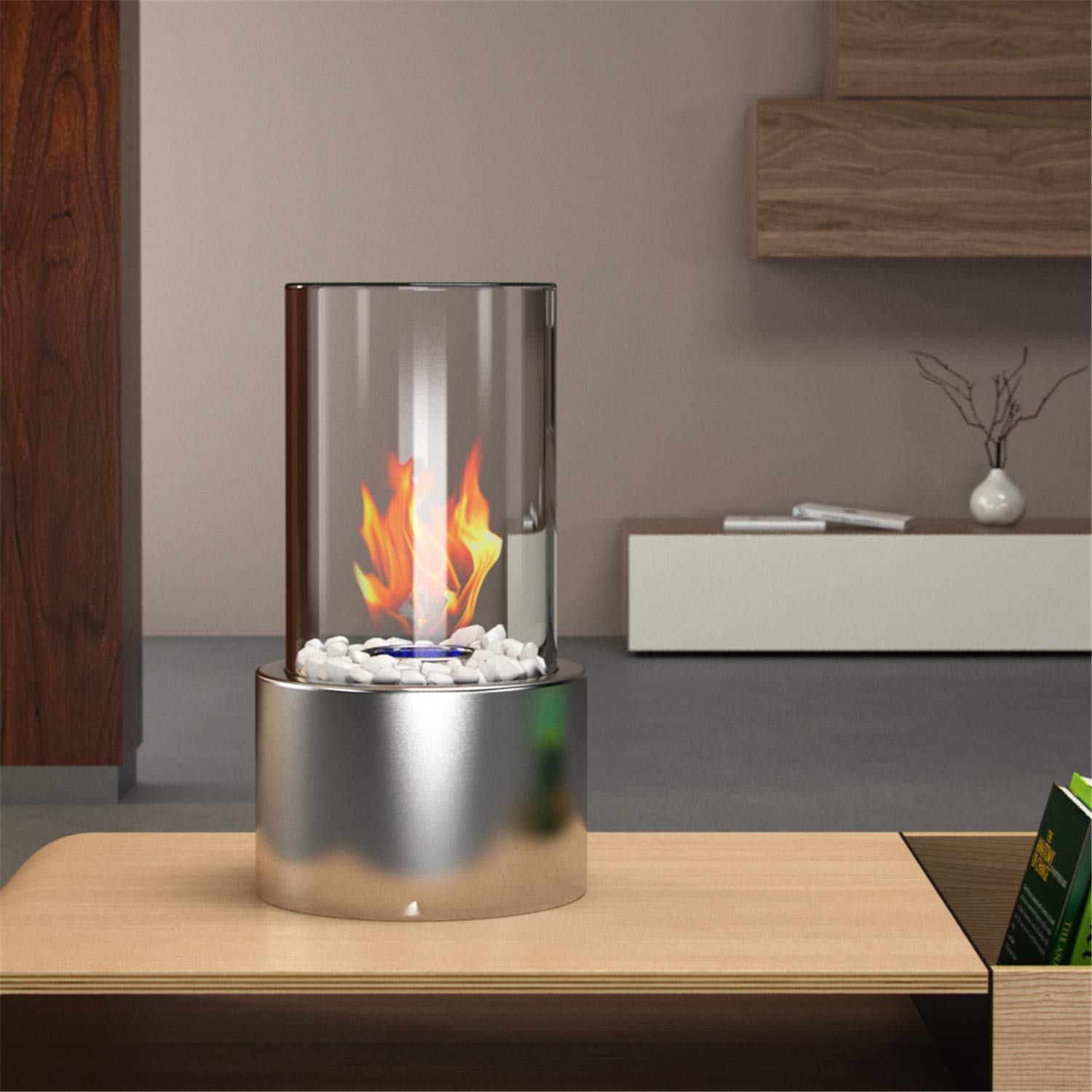 Regal Flame Eden Ventless Tabletop Portable Bio Ethanol Fireplace in Stainless Steel