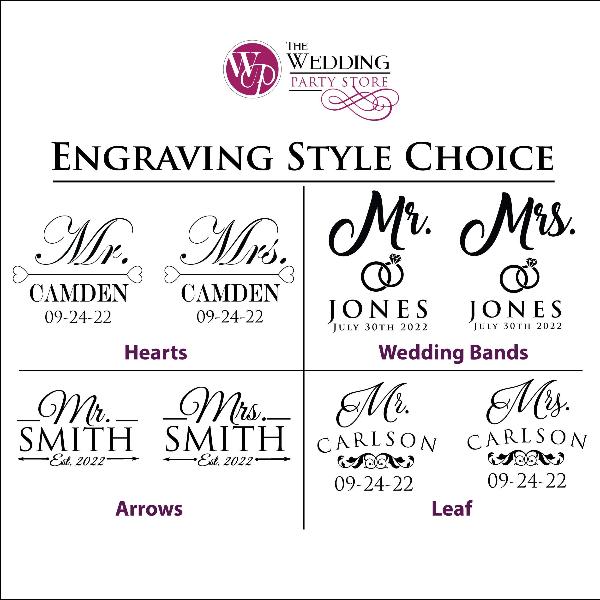 The Wedding Party Store, Mr and Mrs Wine Glasses - Personalized Engraved Wedding for Couples - Custom Monogrammed - Set of 2