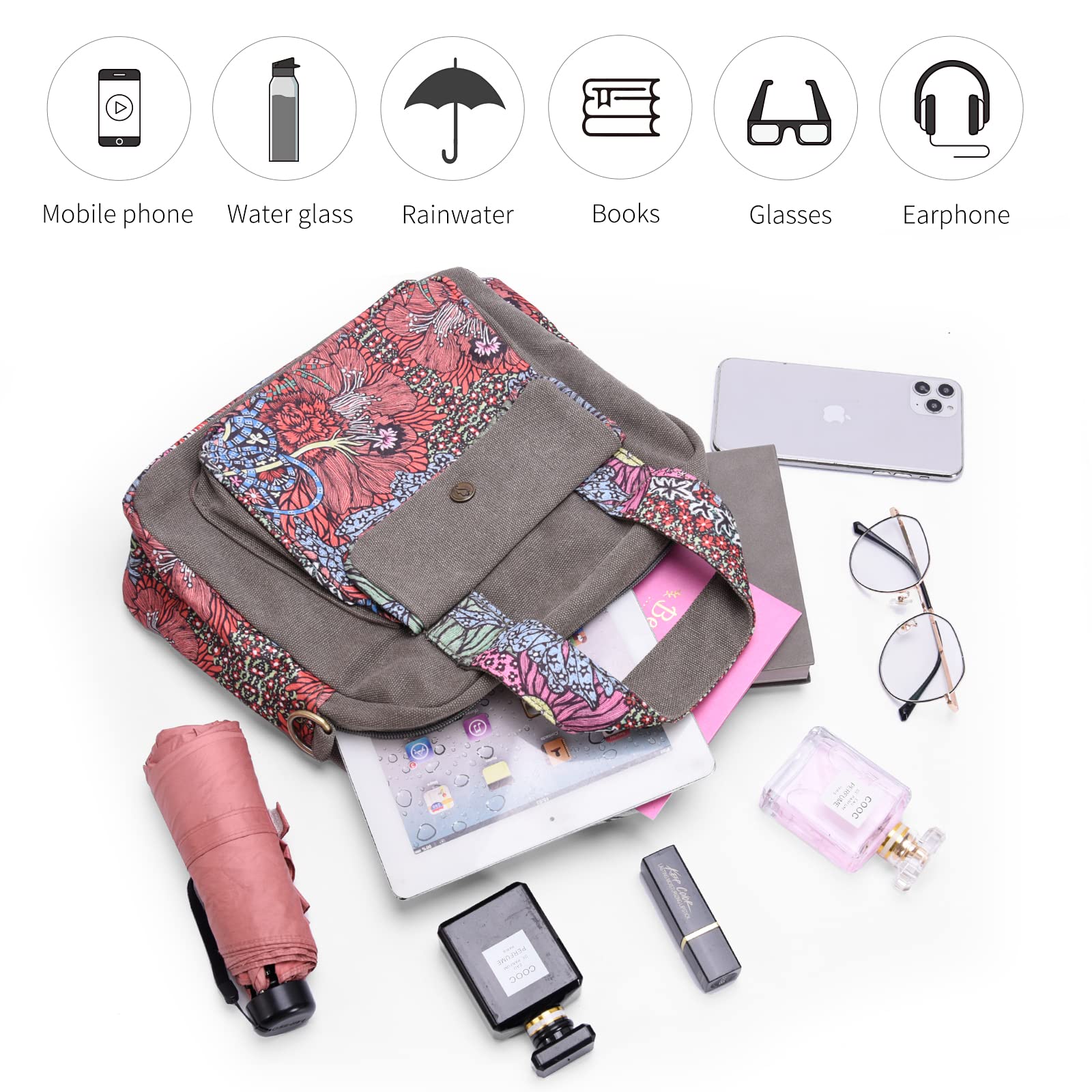 Black Butterfly Premium Canvas Shoulder Bag, Top Handle Bag for Womens, Lightweight Handbag, Small Style Crossbody Bags (Grey)
