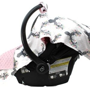 Dear Baby Gear - Baby Car Seat Canopy - Infant Car Seat Cover with Snap Opening - Carseat Canopies for Boys & Girls - 40x30 (Antler & Flower Print, Pink Dot)