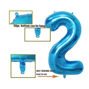 2 Number Balloon Blue Big Number Balloons 40 Inch kit for Happy Birthday Party Decorations Foil Mylar Helium Baby Shower